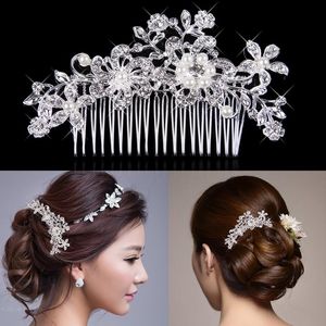 Leuke en romantische mode elegante vijf-petaal kristallen hoofddeksels ornamenten flitsende parelbruiden kam accessoires