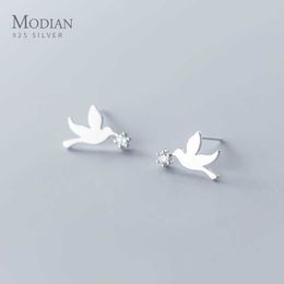 Mignon Animal Oiseaux Boucles D'oreilles Pour Femmes Et Grils 925 En Argent Sterling Clair CZ Bijoux Oorbellen Boucle D'oreille 210707