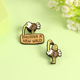 Brooches animales mignonnes autruche flamanto big oiseau rabbit crocodile en émail badges badges repeup bail bijourie bijoux pour les amis enfants