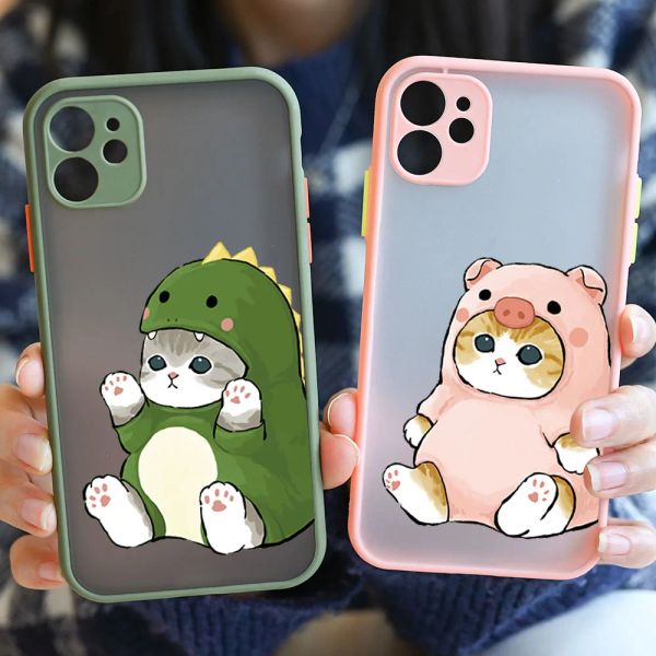 Lindo animal Cat pareja estuche teléfono para iPhone 11 12 13 14 Pro Max Mini 7 8 más SE X XR XS Max Matte emparejadas Fundas Fundas