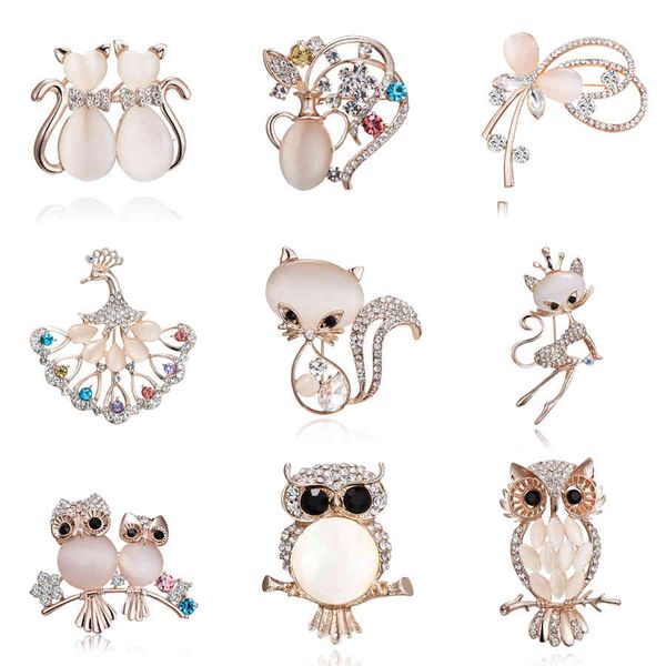 Mignon cristal cristal chat chouette paon papillon broche broche femmes femmes europe amérique mariage banquet fête strass bijoux