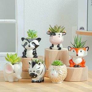 Leuke Animal Flower Pot Planter Indoor Keramische Vaas Desktop Ornamenten Home Decor Tuin Decoratie Succulente Plant Pot 210615