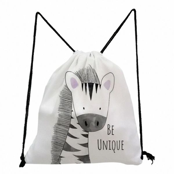 mignon animal renard éléphant impression voyage chaussures de rangement sac cordon de poche cadeau décontracté sacs à dos portables pour les étudiants l1m5 #