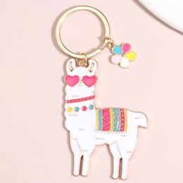 Cléchains animaux mignons colorés coeur coeur alpaca clés clés chaînes émail