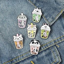 Pinons de thé à lait de perle mignon mignon chat panda lapin ours badge de peinture à la licorne unisexe enfant en alliage bouteille sacs de chapeau collier br316w