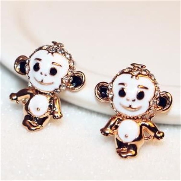 Boucles d'oreilles en forme de singe Animal mignon pour femmes et filles, en émail blanc plaqué or, Vintage, accessoires de bijoux 236Y