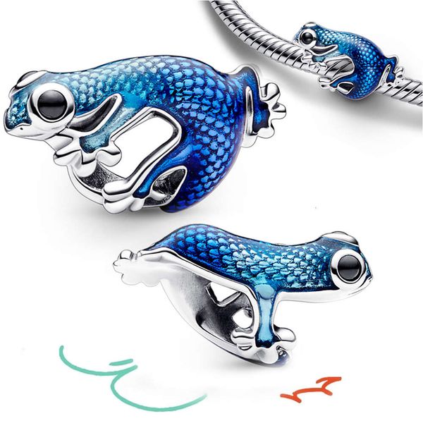 Lindo Animal Sterling Sier Metallic Gecko Charm Fit pulsera azul esmalte joyería mujer collar regalo Ma