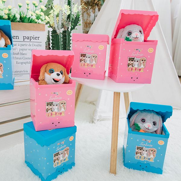 Linda animal sorpresa caja de regalo simulación inducción eléctrica peluche juguete perro puede ser grabado para aprender la lengua Educación temprana Puzzle regalo