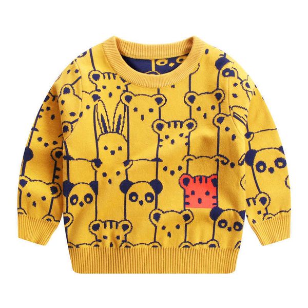 Pulls d'hiver pour garçons et filles, motif Animal mignon, tricot à motif complet, vêtements d'automne pour enfants et filles, Y1024