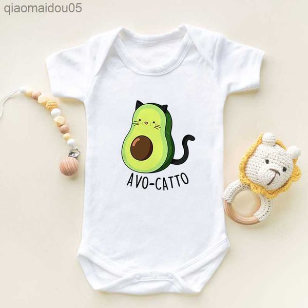 Mignon avocat chat végétalien drôle fruits impression barboteuse infantile nouveau-né body coton bébé combinaison tenues Onesies garçons filles vêtements L230712