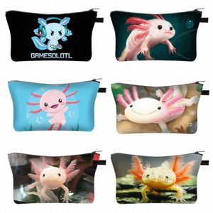 Mignon Axolotl Cosmetic Case Gamesolotl Gamer Sacs de maquillage Kawaii Organisateurs de toilette Petit sac à main Filles Casual Sac cosmétique 77fl #