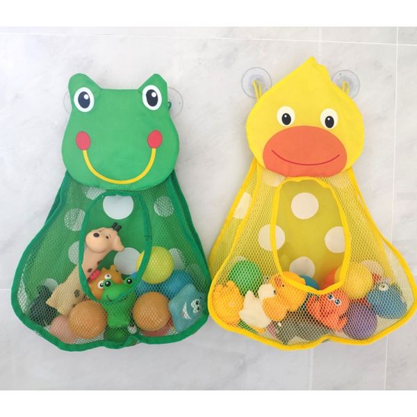 Bonito organizador de juguetes de baño para bebés, bolsas de almacenamiento de juguetes de red de malla, ventosas fuertes, cestas de baño, soporte de ducha esencial para el baño del bebé