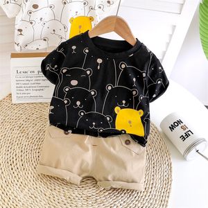 Leuke babyjongenkleding Zomerset Cartoon Dinosaurus Afdrukken Korte mouw shirt + broek voor 1 2 3 4 jaar Kid Toddler Outfit 220507