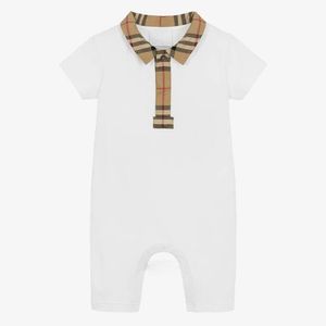 Mignon bébé garçons filles Plaid barboteuses été enfant en bas âge à manches courtes combinaisons coton infantile col rabattu Onesies nouveau-né vêtements