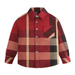 Mignon bébé garçons chemises à carreaux rouges enfants chemise à manches longues avec poche col rabattu chemise de garçon printemps automne enfants hauts chemises pour enfants 2-8 ans