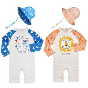 Schattige babyjongens zwempak met cartoon dinosaurus lion print peuter badpak kinderen zwemkleding één stuk zwemmen voor kinderen 240415