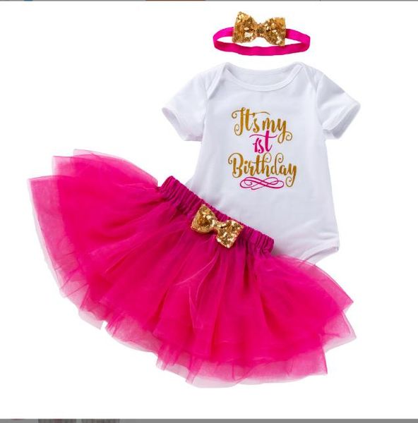 Mignon bébé fille tenues d'anniversaire 1er 2ème 1/2 vêtements de fête d'anniversaire lettre barboteuse tutu jupe paillettes arc bandeau 3 pièces/ensemble Boutique