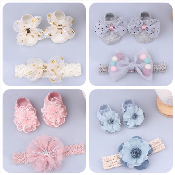 Conjunto de calcetines con diadema para bebé niña, lazos de encaje, turbante para recién nacido, diademas elásticas con calcetín, accesorios para el cabello de bebé