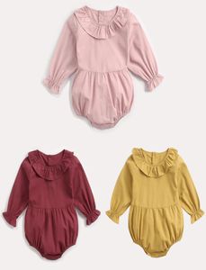 Mignon bébé fille Onesies achats en ligne enfant en bas âge à manches longues barboteuse col Lotus filles couleur unie Triangle coton barboteuses 190916016537937