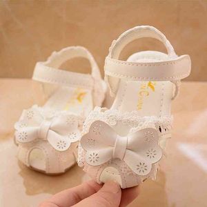 Mignon bébé fille chaussures sandales d'été enfants enfants chaussures arc dentelle princesse sandales pour filles nées sandales tout-petits blanc 210713