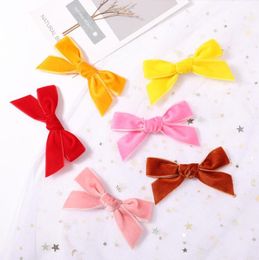 Mignon bébés filles arcant les épingles à cheveux en velours les couleurs unie bébé bowkknot hairband sweet girls velvet hair Clips