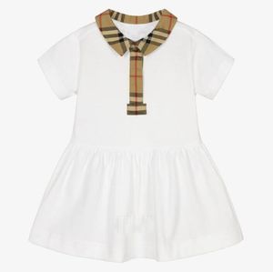 Leuke Baby Meisjes Geruite Jurken Zomer Meisje Korte Mouw Jurk Turn-Down Kraag Peuter Stiksels Rokken Kids Casual Rok 3-24 Maanden