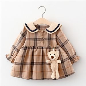 Lindas niñas de niñas Princess Dress Spring Spring Autumn Girl Vestidos a cuadros con faldas casuales