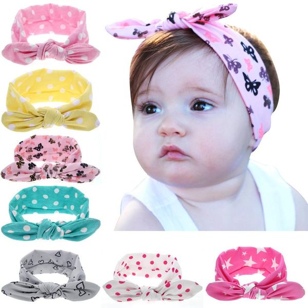 Mignon bébé bandeaux coton chapeaux filles enfants Polla Dot Turban torsion noeud oreille bandes enfants cheveux accessoires