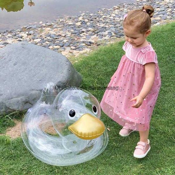 mignon bébé gonflable siège de bain anneaux transparent jaune canard matelas flotte piscine enfants tubes flottants jouet dessin animé canards sièges anneau