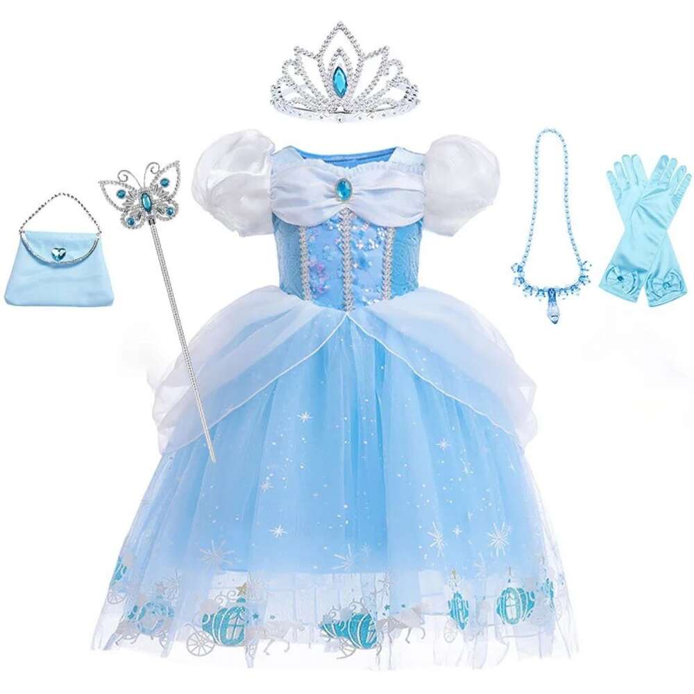 Söt babyprinsessdräkt Askepott för flickor klä upp Halloween kläder puffhylsa bollklänning L2405