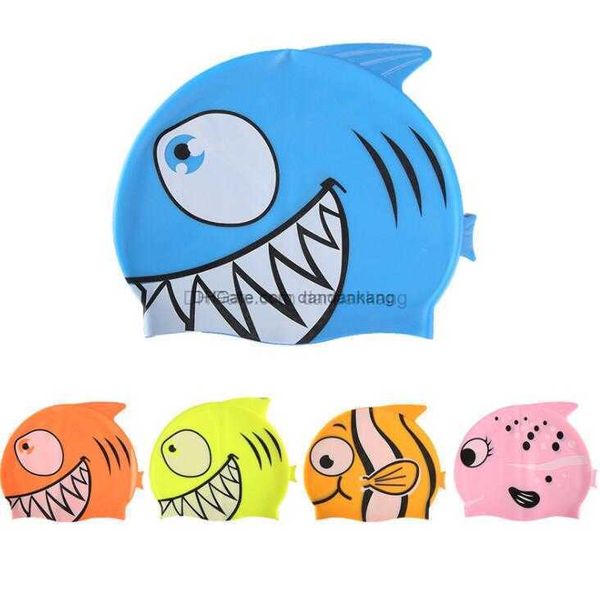 Mignon bébé silicone bonnet de bain dessin animé poisson clownfish élastique bonnet de bain mignon garçon fille nager piscine bain élastique durable chapeau infantile bonnets de bain