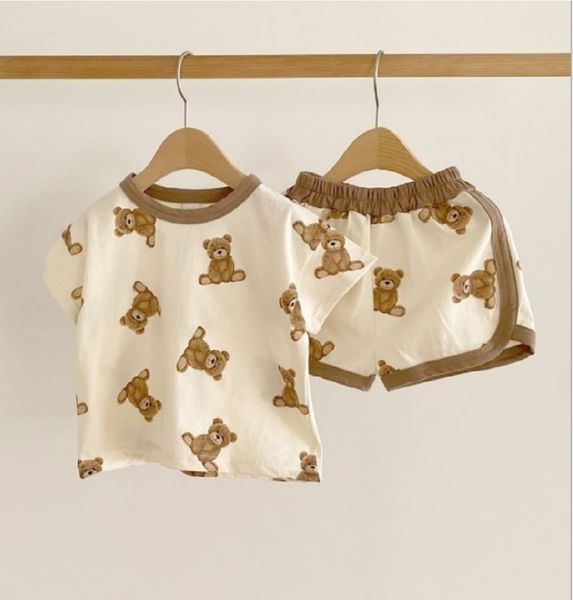 Mignon bébé vêtements d'été ensembles dessin animé ours enfants à manches courtes T-shirt + Shorts 2 pièces ensemble enfant en bas âge coton costumes décontractés tenues pour bébés enfants pyjamas