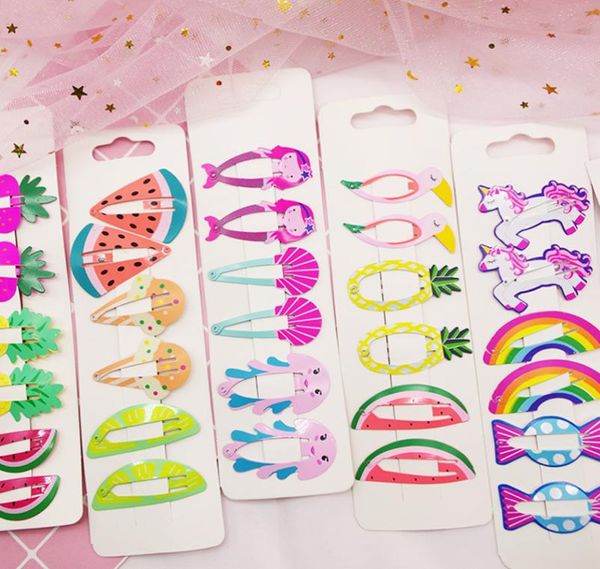 Lindas Barretas de cabello de pintura para hornear Card 6 PCS Niños Fashion Fashion Accesors Mermaid Cactus Unicornio Flamingo Clips 3 5XZ8386042