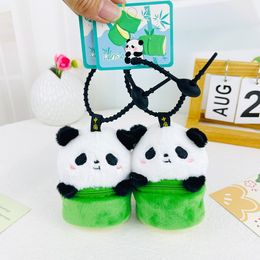 Schattige bamboe buis panda pluche zero portemonnee meisje hart oortelefoonzak mini opbergzak sleutelhanger boektas hanger