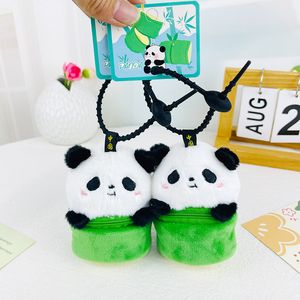 Schattige bamboe buis panda pluche zero portemonnee meisje hart oortelefoonzak mini opbergzak sleutelhanger boektas hanger