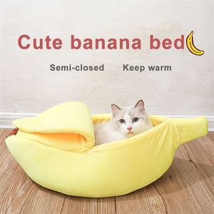 Schattige bananen kat bed huis super zachte huisdier kennel hond warm slaapmand katje comfort kussen voor katten draagbare Cozy Cave 220323