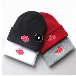 Gorros bonitos para mujer, gorro cálido de otoño e invierno, Cosplay de Anime Akatsuki, gorros bordados de nubes rojas para hombre, gorro tejido Unisex GC2445