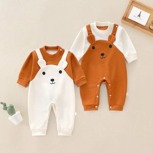 Schattige beer baby romper herfst lange mouw broek jumpsuit voor baby meisje jongen Koreaanse cartoon peuter bodysuit outfits 240305