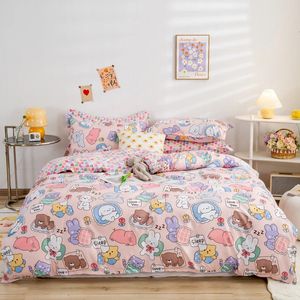 Lindo oso juego de cama niñas niños niños tamaño doble individual sábana plana funda nórdica funda de almohada ropa de cama blanco azul textil para el hogar 240105