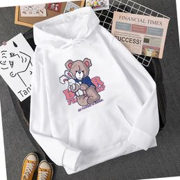 Lindo oso abrazando con capitales con capucha mujer hip hop tamaño asiático s-3xl dibujos animados sudadera de alta calidad