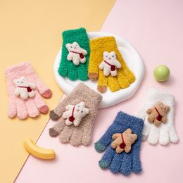 Mignon ours tricoté en peluche gants pour bébé hiver chaud filles garçons plein doigt gants extérieur main plus chaud enfants mitaines