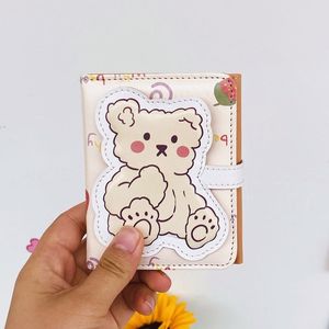 Cartera de cuero de oso bonito para niñas, carteras pequeñas con broche, tarjeteros de Pu a cuadros con forma de oso y conejo, monedero corto de moda para mujeres y estudiantes