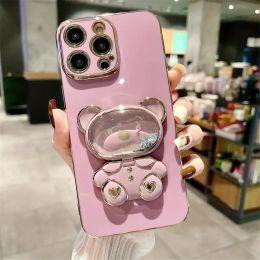 Case de support de support de pliage mignon mignon pour iPhone 11 12 13 14 15 Pro Max xs max xr 7 8 Plus couvercle de sable noir paillettes de placage