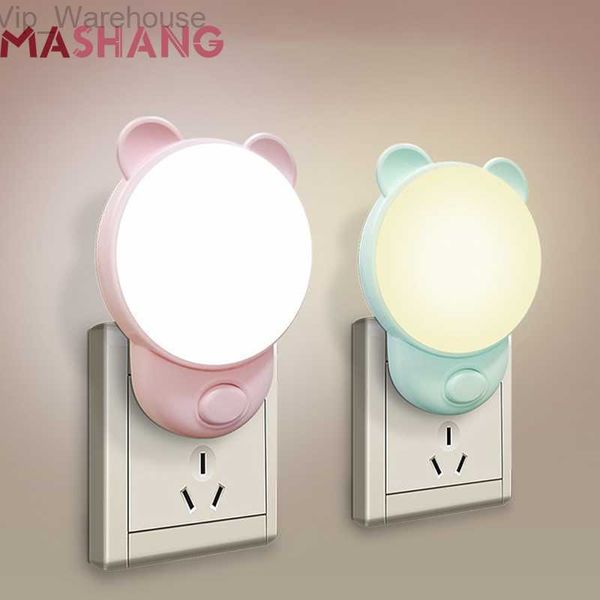 Mignon ours veilleuses brancher mur EU 220V Dimmable Led veilleuse lampe murale de chevet pour enfants enfants chambre veilleuse HKD230824