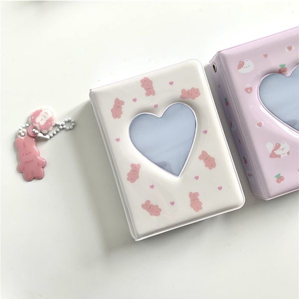 Mignon Bear Photo Album 3 pouces Love Heart Hollow Picture Rangement Case Kpop Card Nom de nom de carte Livre Photocard Holder 40 POCHES