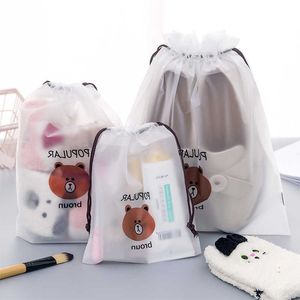 Schattige beer transparante cosmetische tas reizen duidelijke make-up case vrouwen trekkoord reizen pvc cosmetische tassen