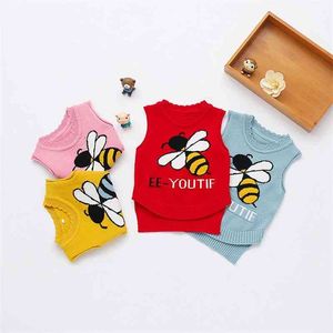 Mignon abeille bébé filles chandails gilet automne hiver enfant en bas âge vêtements enfants chandails doux chaud sans manches gilet tricoté pull 210713