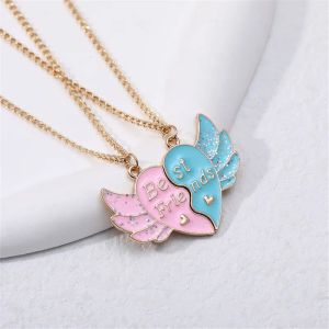 Cute Best Friend Letters Wing Heart Gold Necklace Designer para niños South American Alloy Silver Chain Colgantes Collar Jewelry Friend Girls Gift 2pcs / set