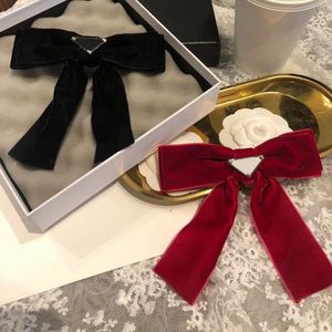 Fashion Triangle Letter Hair Clip with Large Bowknot - Elegant Barrette for Women in Black and Red, Perfect Gift