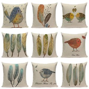 Mignon oiseau housse de coussin taie d'oreiller haute qualité imprimé lin jeter voiture canapé maison Textile décoratif Customed200B